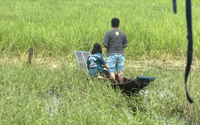 Ngửi thấy mùi hôi nồng nặc ngoài ruộng, người dân chèo thuyền đi kiểm tra thì 'tái mặt' vì cảnh tượng sau đó