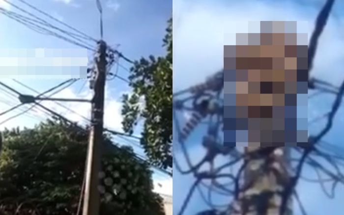 Cảnh tượng kinh hoàng trên cột điện giữa ban ngày, người dân kéo nhau đến xem