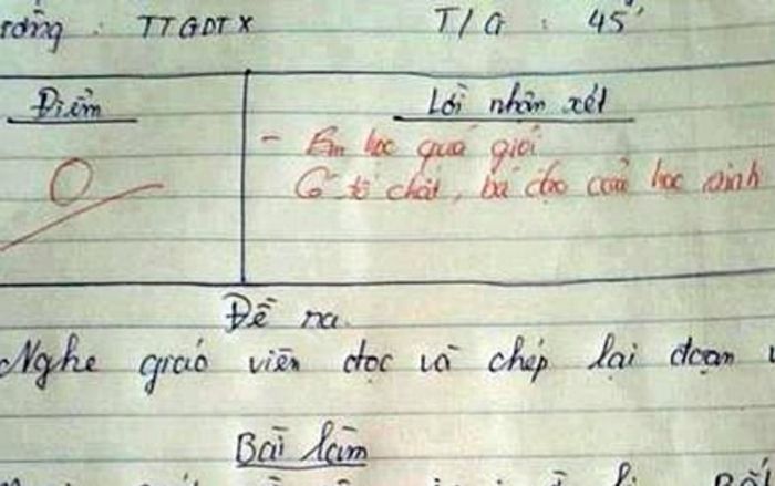 Học trò làm bài kiểm tra bị chấm 0 điểm, biết lý do ai cũng đồng tình với giáo viên