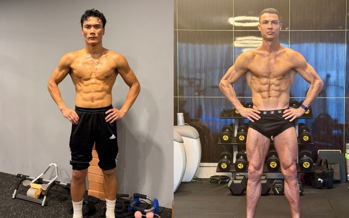 Thủ môn Bùi Tiến Dũng so cơ bắp với Ronaldo