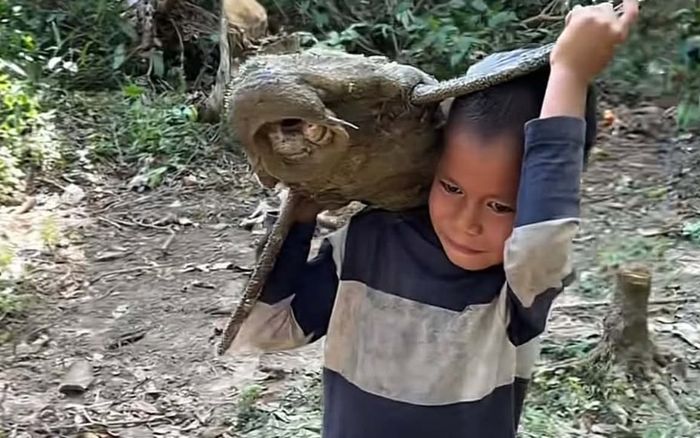 Cậu bé bắt được con 'thủy quái' vác đi khắp làng, người dân hoảng hồn