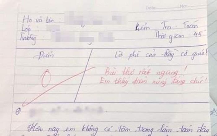 Bài kiểm tra Toán bị chấm 0 điểm, biết lý do dân tình còn khuyên cô giáo 'mạnh tay hơn'