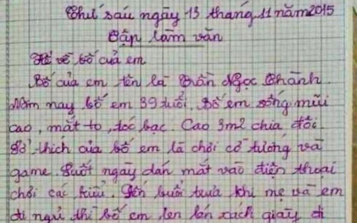 Bé trai tiểu học viết bài văn 'kể về bố', nào ngờ lại khiến tình cảm của bố mẹ 'sứt mẻ'