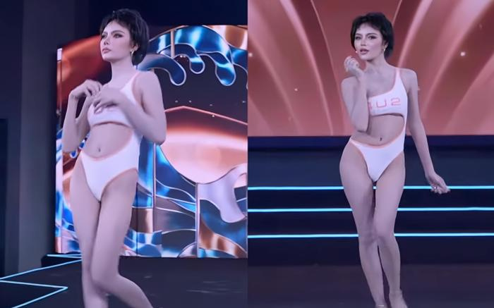 Thí sinh Hoa hậu đặt son môi ở 'gò bồng đảo', động tác phản cảm khi diễn bikini