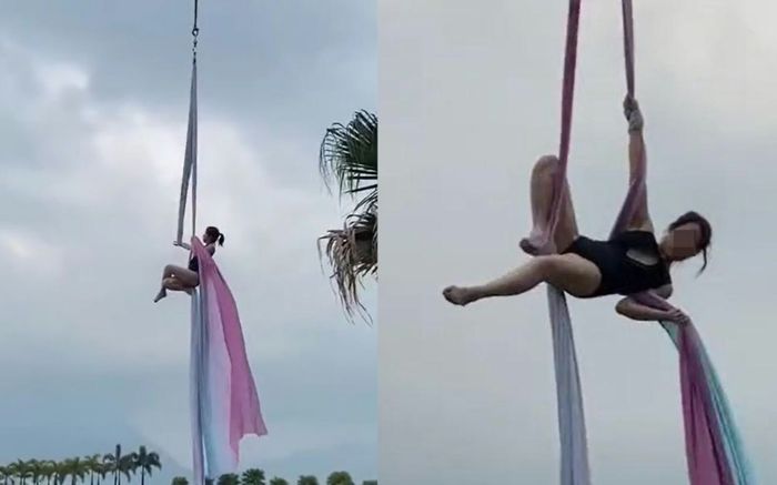 Người phụ nữ treo mình trên cần cẩu cao 5m để tập yoga, cộng đồng mạng bức xúc