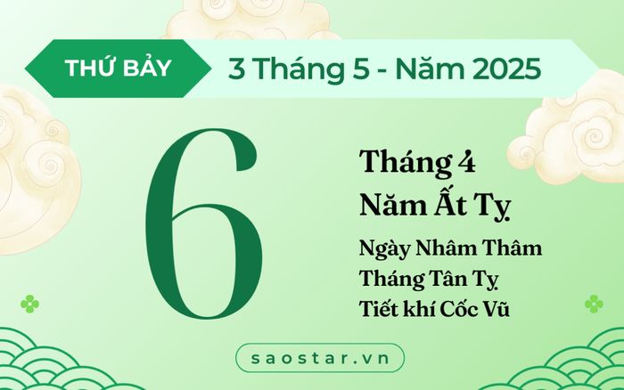 Lịch âm hôm nay 3/5/2025: Làm việc này coi chừng hao tài