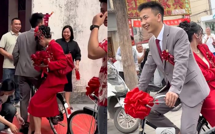 Cặp đôi gây sốt mạng xã hội khi dùng xe đạp đón dâu trong ngày cưới