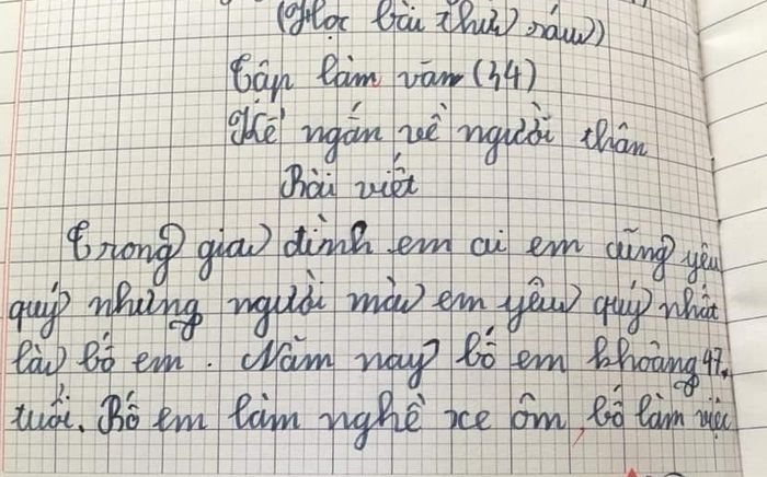 Học trò lớp 2 viết bài văn kể về người bố làm xe ôm, ai đọc cũng cay khoé mắt
