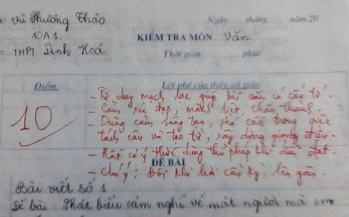 Bài văn viết về người thầy đạt điểm 10, giáo viên không ngớt lời khen ở phần lời phê
