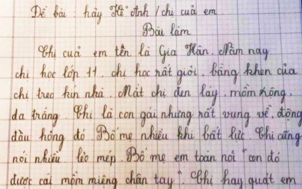 Bài văn chê chị gái tả tơi nhưng đọc câu cuối ai cũng ấm lòng