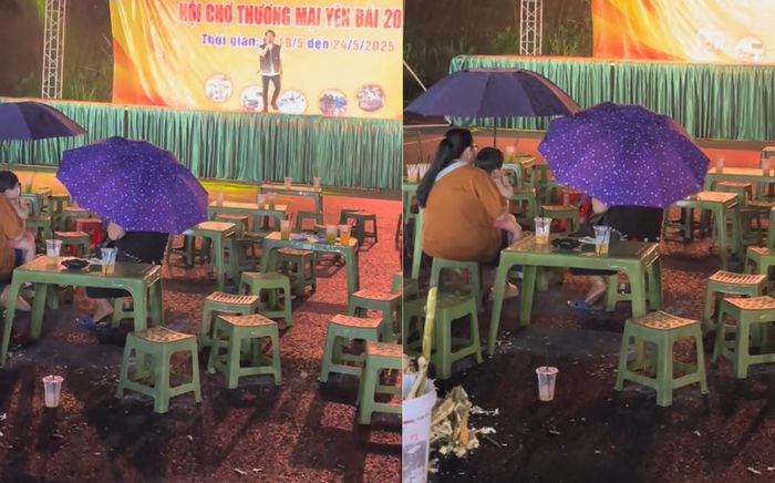 Nam ca sĩ biểu diễn hết mình trên sân khấu hội chợ, chỉ 3 khán giả ngồi xem