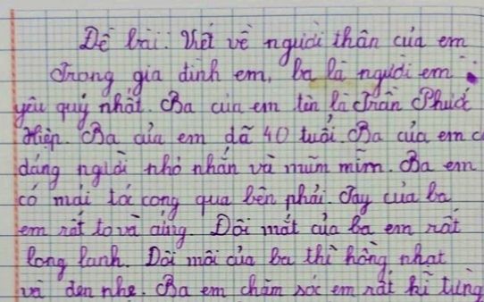 Học trò lớp 2 viết bài văn về bố, câu nào cũng đầy ắp yêu thương