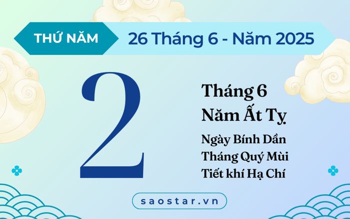 Lịch âm hôm nay 26/6/2025: Khởi đầu hanh thông, thuận lợi đủ đường