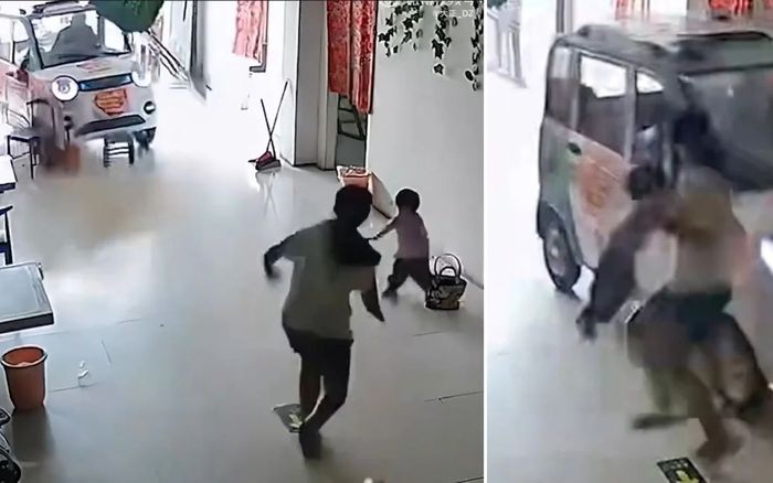 Bé gái 11 tuổi cứu em khỏi tai nạn xe lăn điện đâm vỡ cửa kính, lao vào nhà hàng