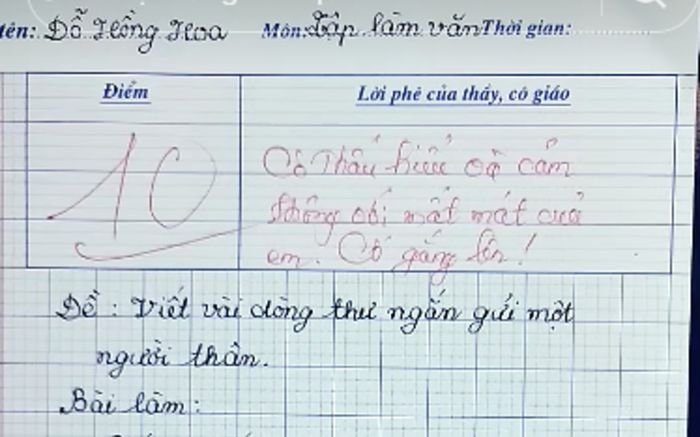 Bài văn viết thư gửi cho bố đạt điểm 10, cô giáo lặng người khi đọc nội dung
