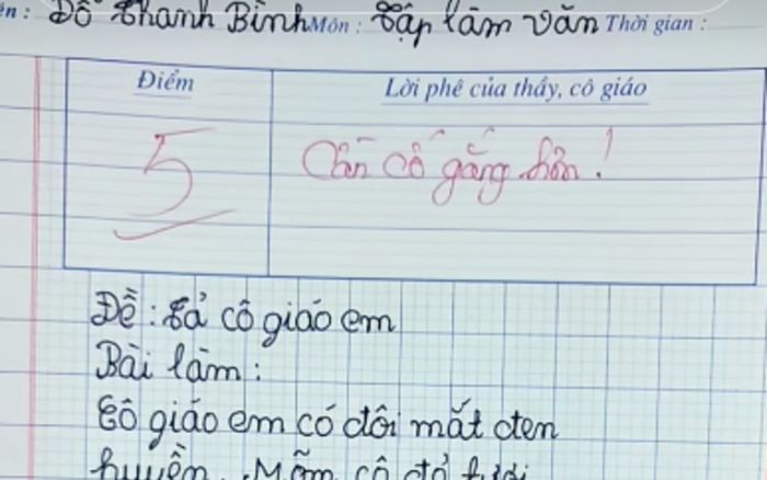 Học trò lớp 2 làm bài văn về cô giáo, một chi tiết khiến cô phải đặt bút phê 'thô tục'