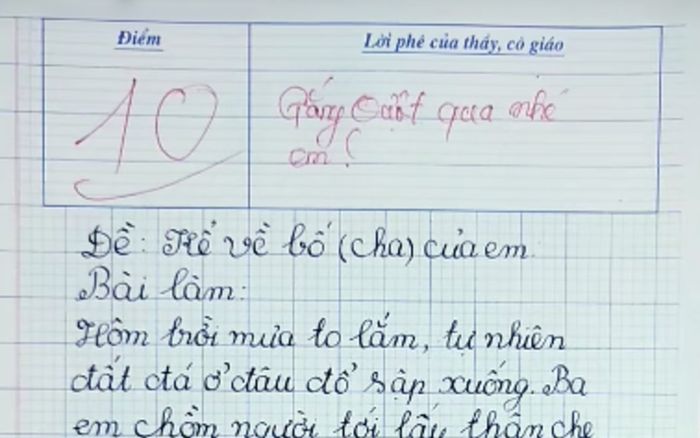 Bài văn kể về bố đạt điểm 10 tuyệt đối khiến giáo viên không kìm được xúc động