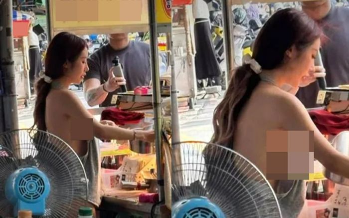 Cô gái mặc tạp dề hở hang đứng bán thịt nướng bị chỉ trích, danh tính gây bất ngờ