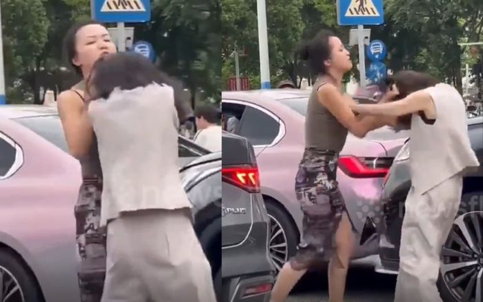 Va chạm xe giữa phố, hai nữ tài xế lao vào 'choảng' nhau như phim hành động