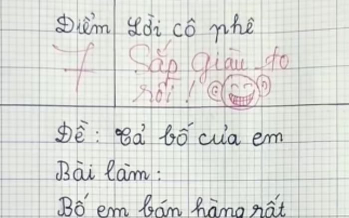 Bài văn tả 'bố bán hàng rất ghê', cô giáo phì cười chấm 7 điểm