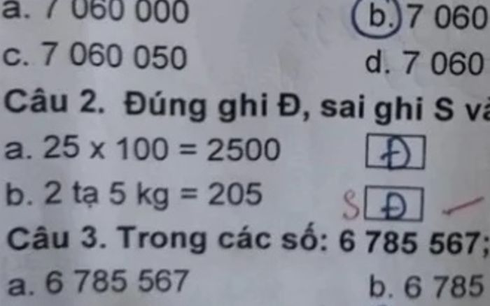 Bài toán '200+5=205' tưởng đạt điểm tuyệt đối, nào ngờ cô giáo chấm sai còn viết lời phê gây chú ý
