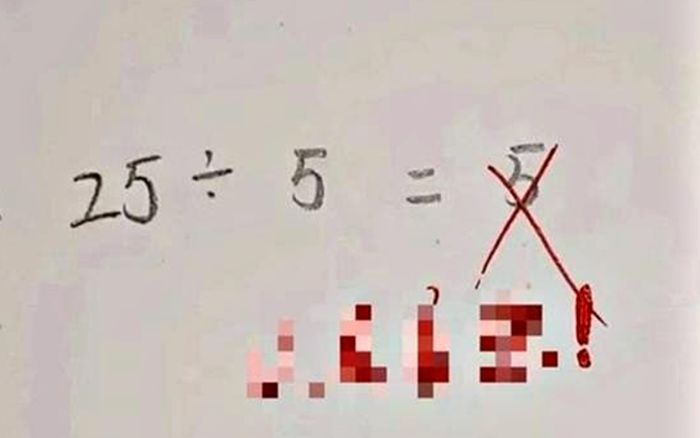 Kiểm tra sách vở thấy con làm bài toán 25:5=5 bị gạch sai, nghe cô giải thích mẹ liền thán phục