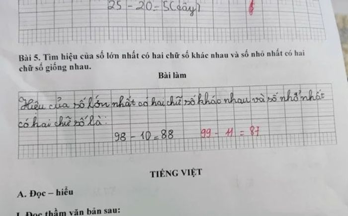 Học trò giải bài toán '98-10=88' lại bị chấm sai, đáp án của cô càng gây tranh cãi hơn