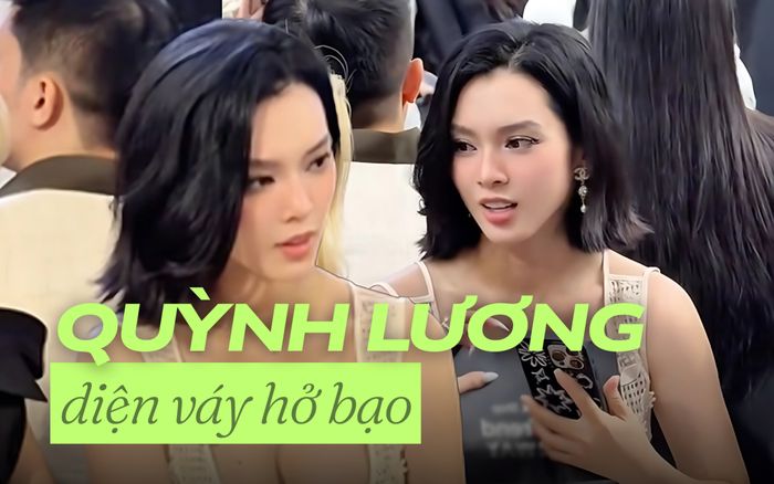 Quỳnh Lương diện váy hở bạo, phải dùng một thứ che chắn để tránh sự cố
