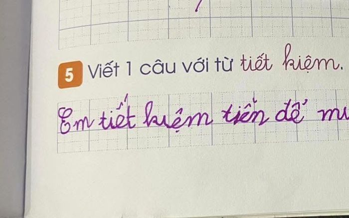 Viết một câu với từ 'tiết kiệm', bé gái tiểu học đưa ra câu trả lời 'bá đạo'