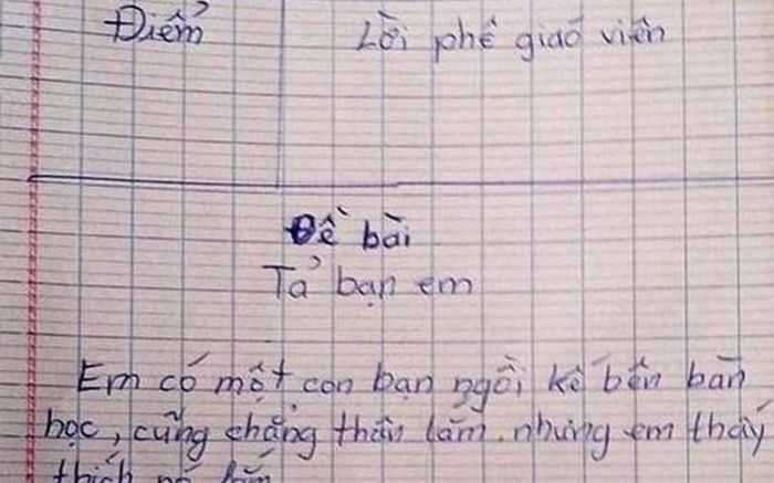 Bé gái khiến dân mạng giật mình với bài văn tả bạn ngồi kế bên 'có răng nanh chìa ra'
