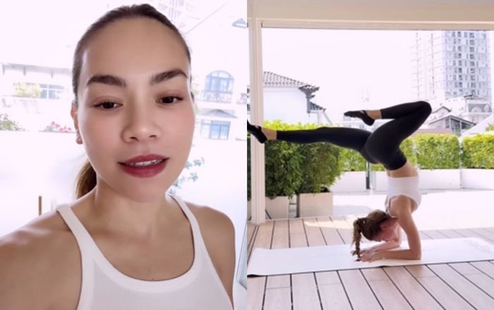 Hồ Ngọc Hà tập yoga chổng ngược đầu ở tuổi 41