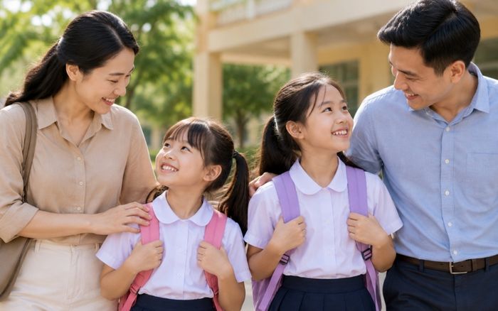 Gia đình có hai con gái có thể được hỗ trợ BHYT, sữa học đường