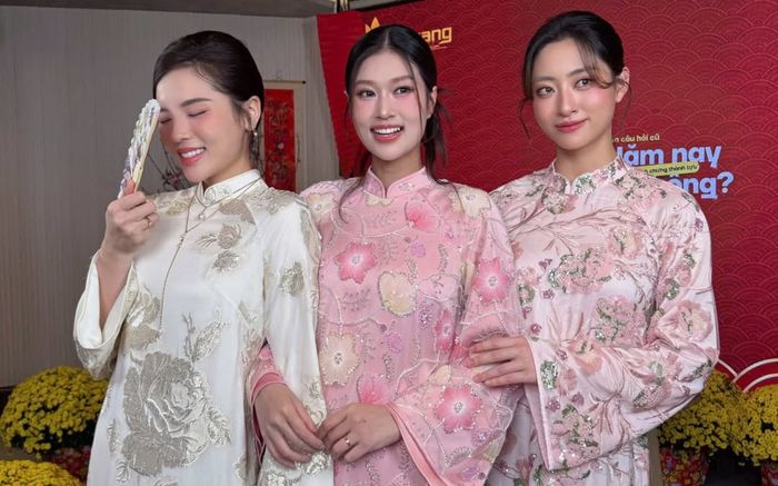 Lương Thùy Linh, Kỳ Duyên và Thiên Ân xúng xính diện áo dài chuẩn bị đón Tết