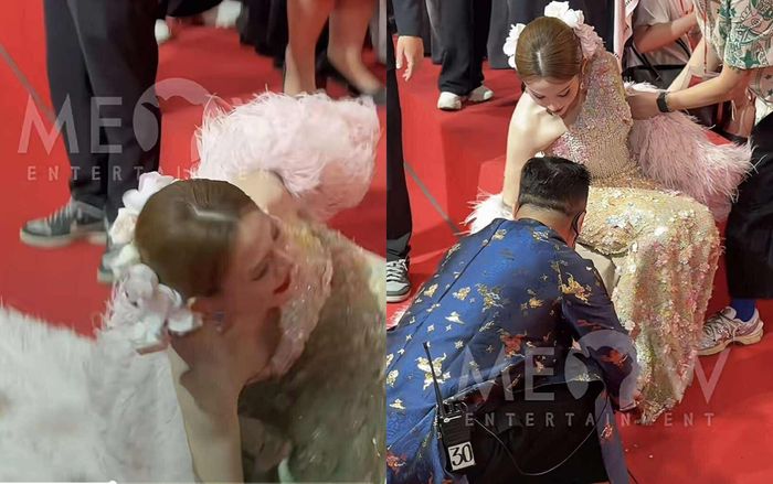 Huyền Baby ngã sõng soài ngay trên thảm đỏ