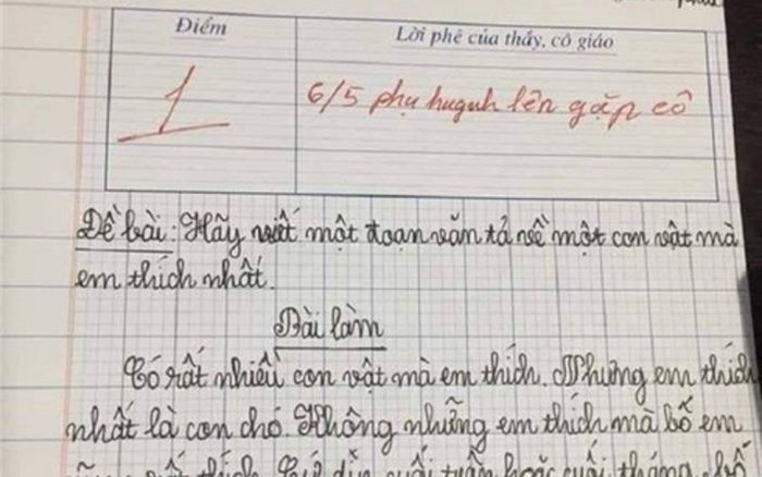 Bài văn 'em thích nhất con chó' nhưng đoạn cuối ai đọc cũng thấy sai sai