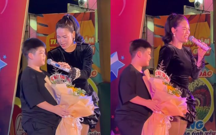 Nhật Kim Anh dẫn con trai đi hát hội chợ
