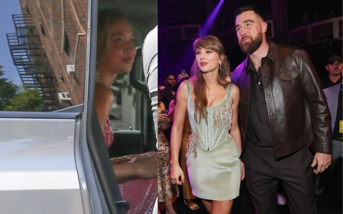 Siêu mẫu Gigi Hadid diện váy hồng đính cườm trị giá hơn 381 triệu đồng dự lễ cưới Taylor Swift