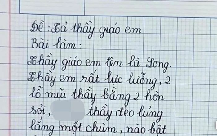 Học trò lớp 2 viết bài văn tả thầy giáo với chi tiết khiến giáo viên chấm bài 'đỏ mặt'