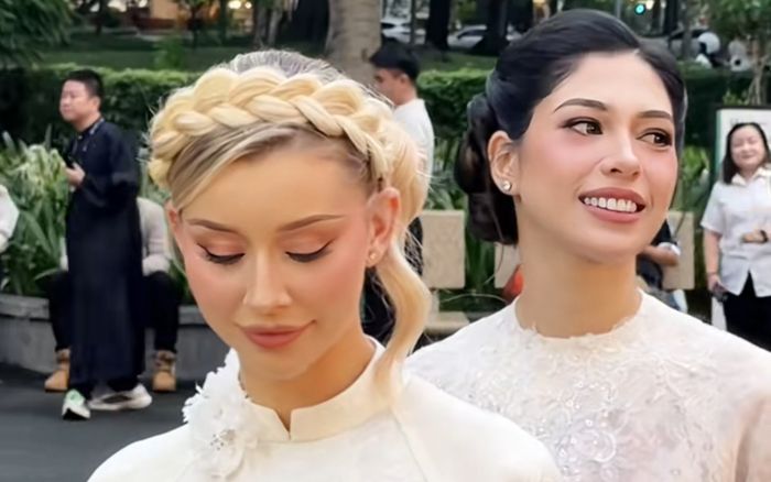 Khung hình gây sốt của 2 nàng hậu Miss Cosmo 2025 khi diện áo dài Việt Nam