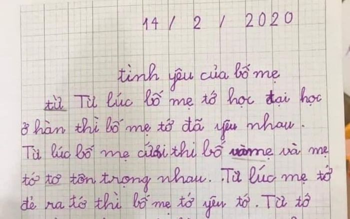 Học trò làm bài văn kể về hành trình 'tình yêu của bố mẹ', câu kết khiến ai cũng phì cười