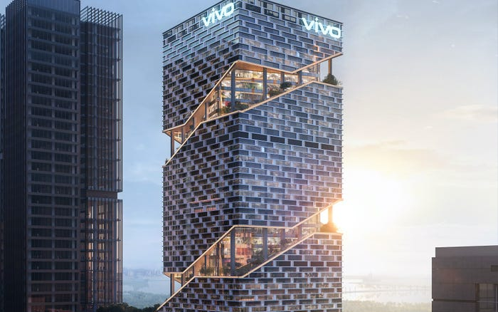 Cận cảnh toà nhà trụ sở 32 tầng siêu độc đáo Vivo đang xây dựng ở Trung Quốc