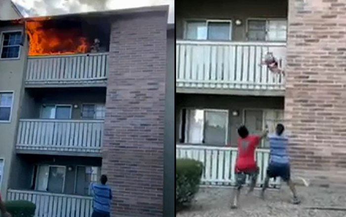 Kịch tính giây phút nam thanh niên đỡ bé trai rơi từ tầng 3 ngôi nhà đang cháy ngùn ngụt