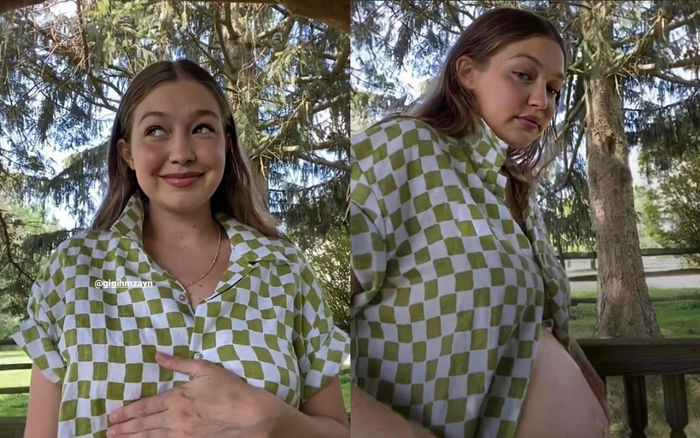 Chân dài Gigi Hadid mặt sưng phù, lộ bụng bầu tròn vo khi livestream