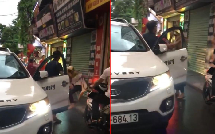 Clip: Yêu cầu tài xế xin lỗi vì đi lấn làn, người phụ nữ chở theo 2 con nhỏ bị tát ngã dúi dụi xuống đất