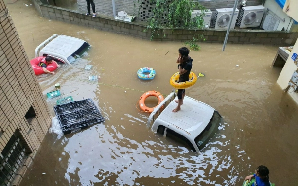 Người dân và gia súc mắc kẹt trên nóc ô tô, mái nhà giữa mưa lũ nghiêm trọng ở Hàn Quốc