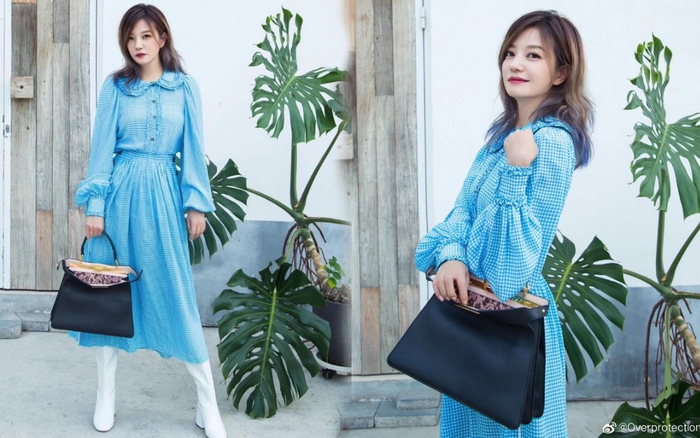 Triệu Vy bỗng trẻ ra cả chục tuổi nhờ bộ váy chấm bi xanh điệu đà