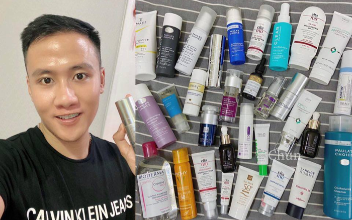 Nam Beauty Blogger với quy trình chăm sóc da cùng hơn 30 sản phẩm skincare