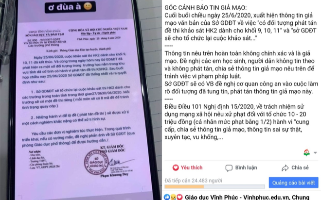 Học sinh giả mạo văn bản của Sở GD&ĐT nhằm trêu đùa bạn bè bị phạt 3,75 triệu đồng