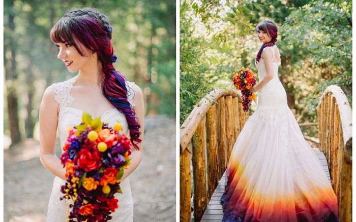 Cô gái bất ngờ nổi tiếng nhờ nhuộm 7 sắc cầu vồng lên váy cưới