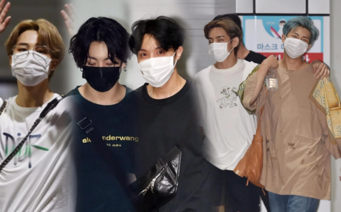 BTS về nhà sau giờ làm: Jungkook - Jimin cúi đầu chào 'lia lịa', Suga - Jin mệt lả người, V - RM 'choàng vai bá cổ'